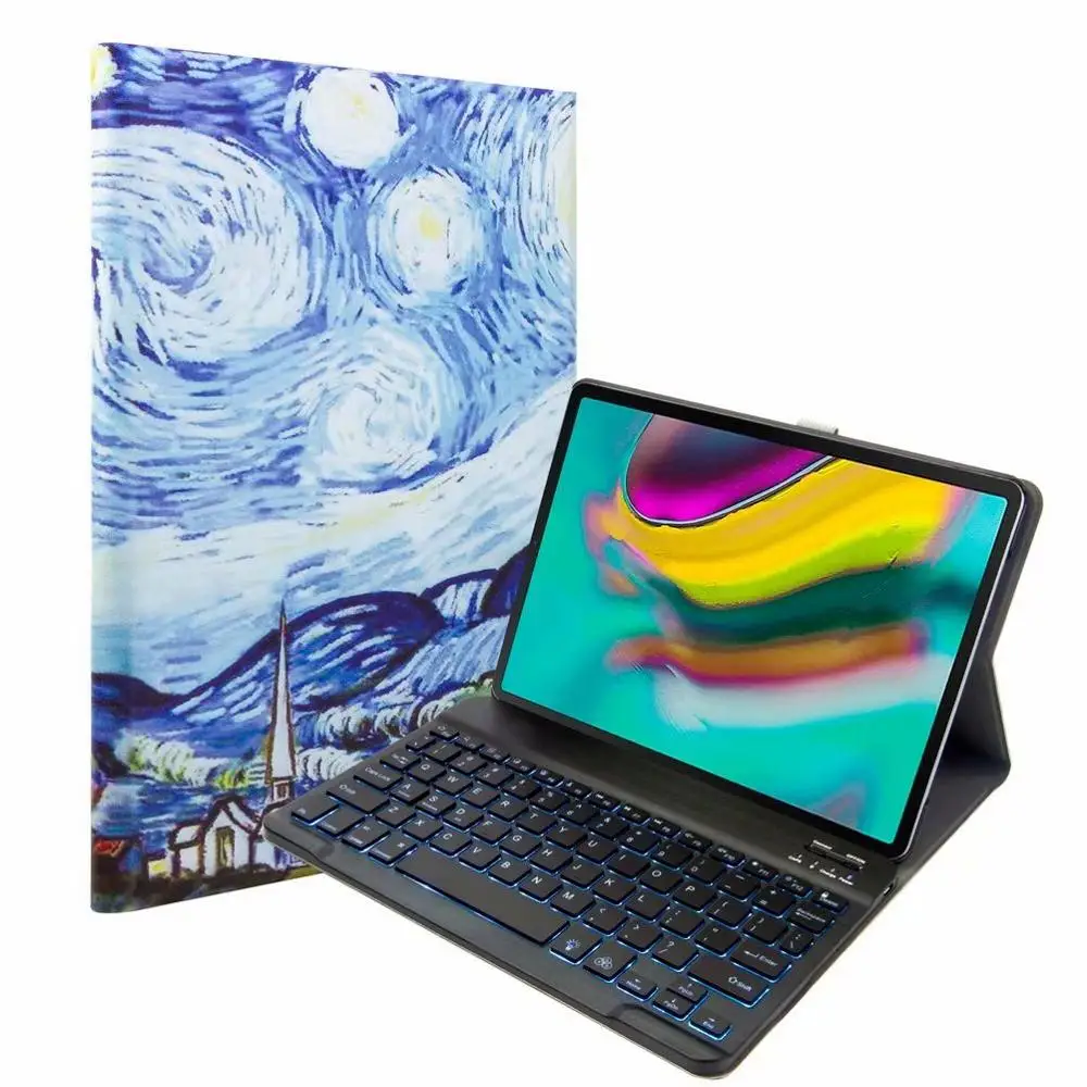 Ткань с 7 подсветкой Клавиатура с подсветкой мультфильм чехол для Samsung Galaxy Tab A 10,1 T510 T515 планшетная клавиатура Bluetooth чехол - Цвет: With 7 colors  Light