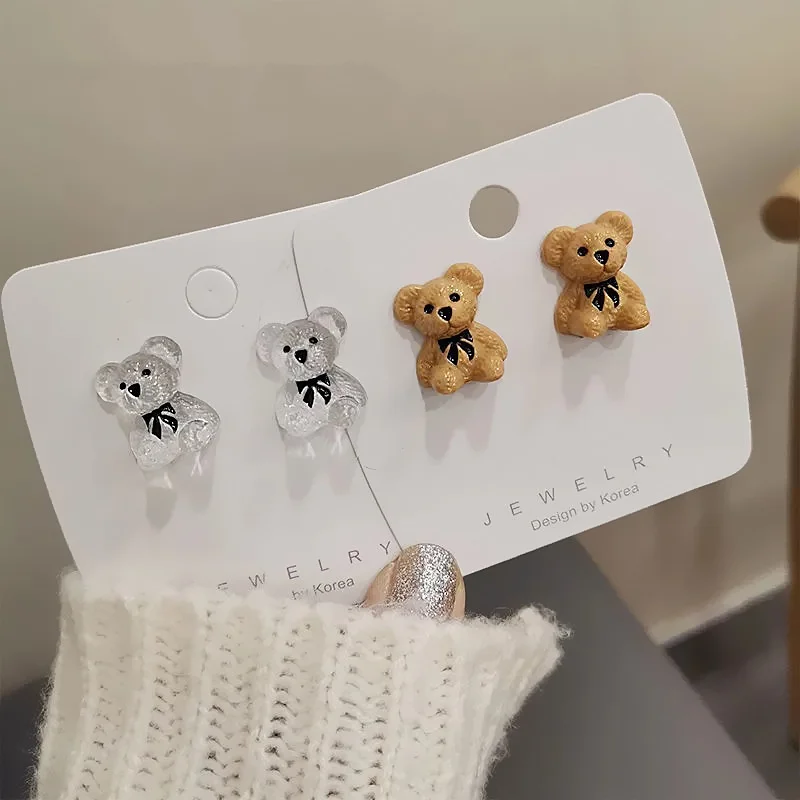 

Korean Fashion Cute Eesin Transparent Bear Earrings Personality Simple Fresh Acrylic Non-pierced Ear Clip Sweet Beauty Earrings