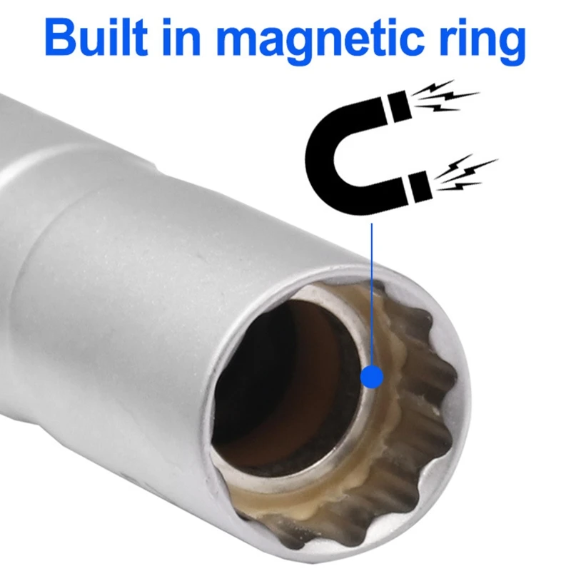 

Инструмент для извлечения патрона свечи зажигания 14 мм для привода 3/8 дюйма Магнитный Тонкий настенный 12-точечный Универсальный шарнирный ...