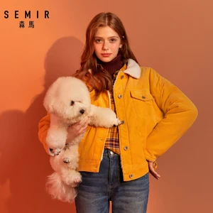 Куртка SEMIR женская короткая Вельветовая, Корейский пиджак свободного покроя с имитацией ягненка и кашемира, модная верхняя одежда, весна 2021