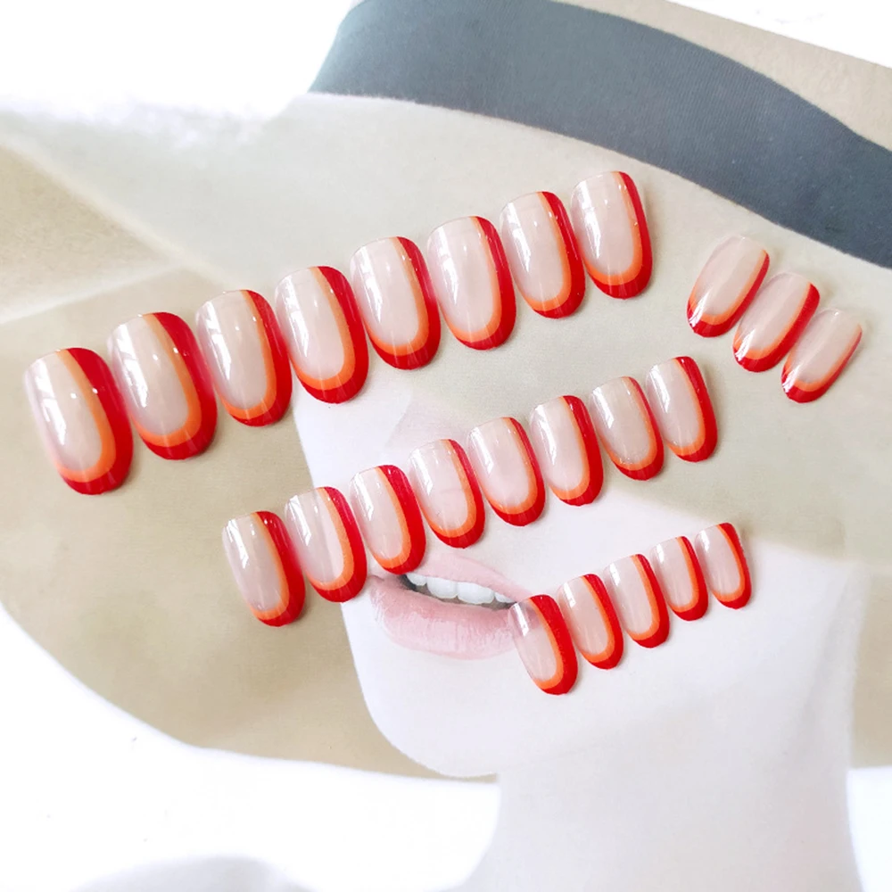 24 шт. красные французские короткие Круглые Искусственные ногти | Красота и
