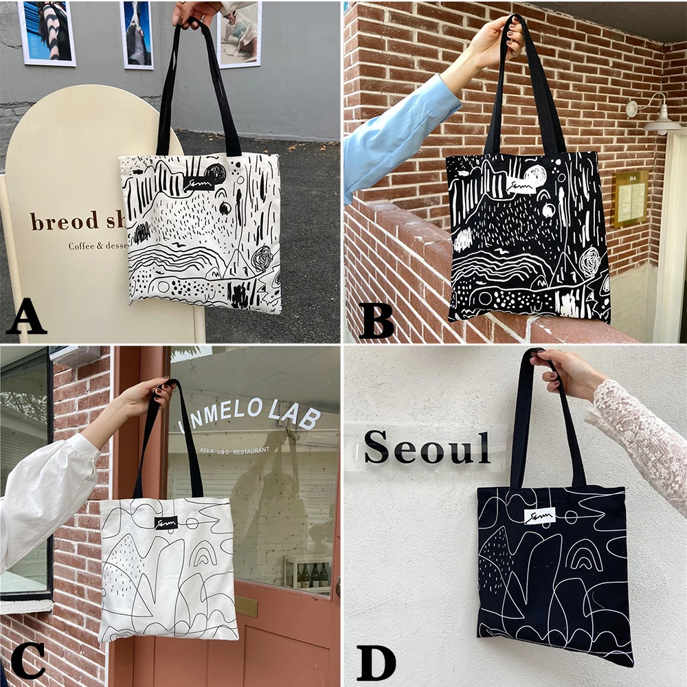 

Classical Abstract Print Canvas Shoulder Bag Large Capacity Foldable Casual Tote Lovely Student Ulzzang Shoulder Bag