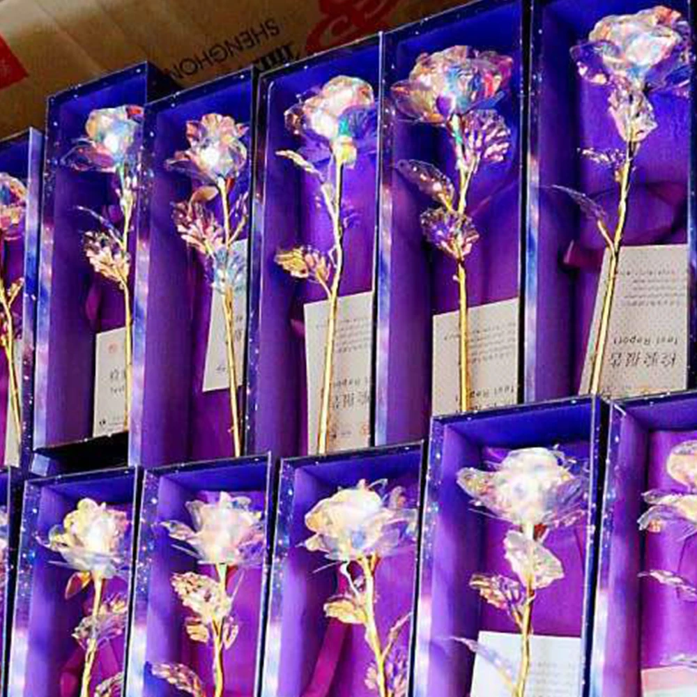 

8*8*25cm Galaxy Rose Romantic Crystal Flower Valentine's Day Lovers Rose With Gift Box