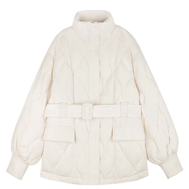 

Women Autumn Winter New Parkas Vintage Korean Fashion Lightweight Waist Tie Warm Down Jackets Casual Thick Lady Outwear