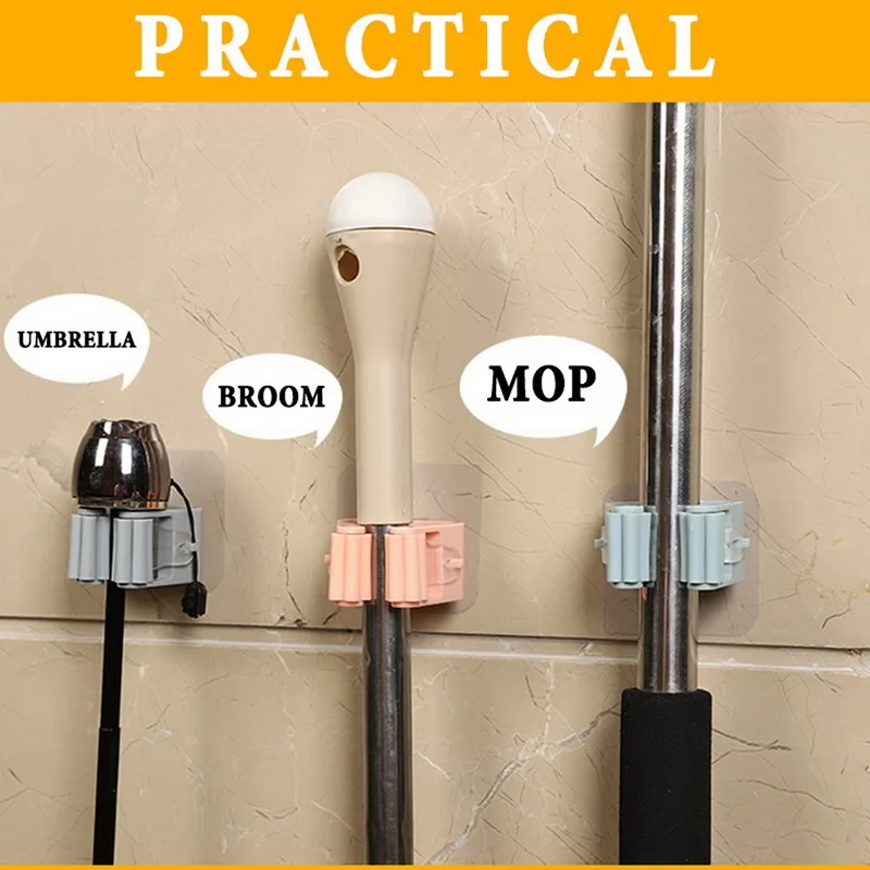 4/10pcs Broom Hooks Mop Holder Wall Mount Hook Hanging Adhesive Kitchen Bathroom Hanger Multi-Purpose Brooms Organizer Rack