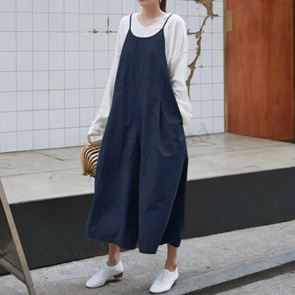Summer Loose Wide Leg Pants Sexy Suspender Jumpsuit Black Blue Military Green Jumpsuit Women