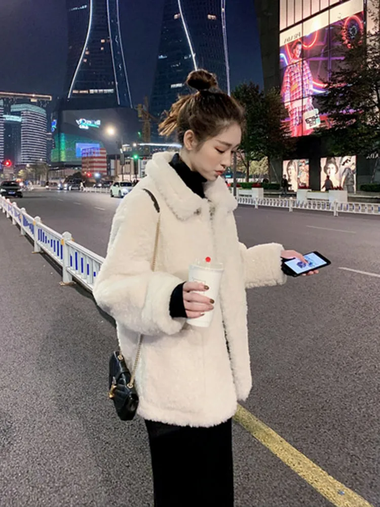 

Lapel Single Breasted Teddy Solid Female Outwear Faux Fur Coat For Women Autumn Winter Elegant