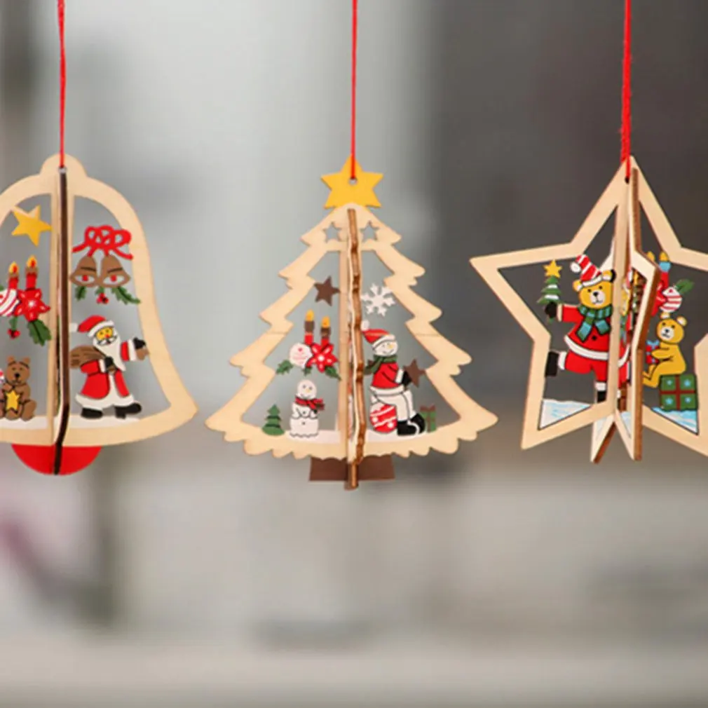 

1PC 3D Christmas DIY Ornament Wooden Hanging Christmas Tree Decorations For Home Party New Year Cute Gift