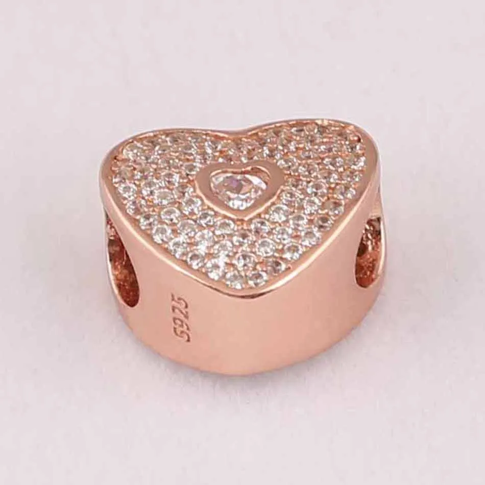 

Authentic S925 Sterling Silver Bead DIY Jewelry Sweetheart Charm fit pandora Bracelet Bangle Pave Rose & Clear CZ