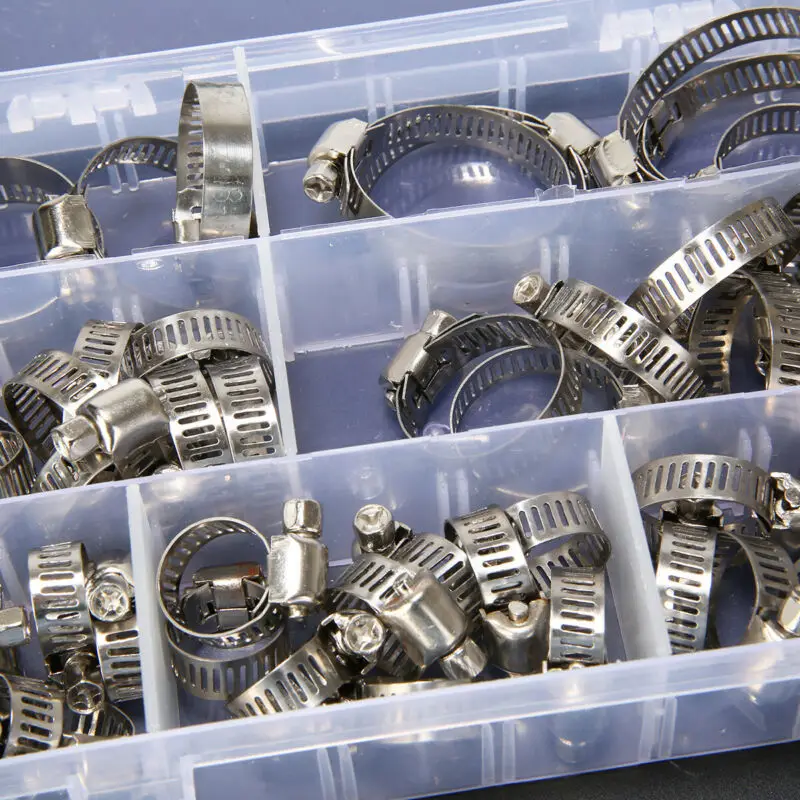 

60pcs / Box Mixed Packing Hose Collar Clip 304 Stainless Steel Clamp 8-38mm Series Assembled