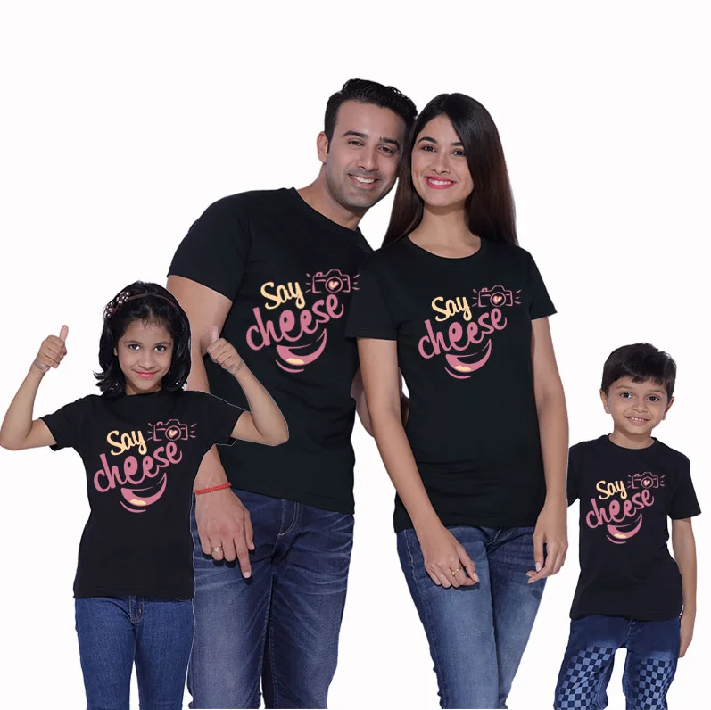 

Футболка с надписью Say Cheese, Семейные костюмы, футболка для мам, пап и детей