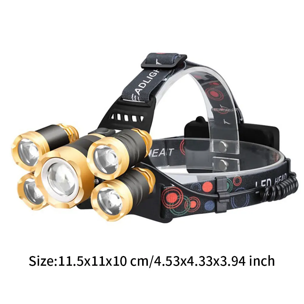 

Powerful LED Headlight headlamp 5LED T6 Head Lamp 8000lumens Flashlight Torch head light 18650 battery Best For Camping, fishing
