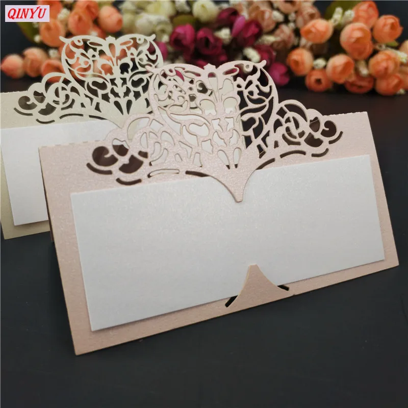 10 шт сердечки лазерная резка имя карты день рождения Место бумажные карточки