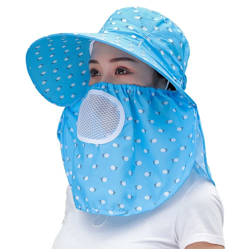 

Summer Large Brim Sun Hat Cherry Pattern Face Neck Sun Protection Breathable Tea Picking Sun Cap 2020 Fashion