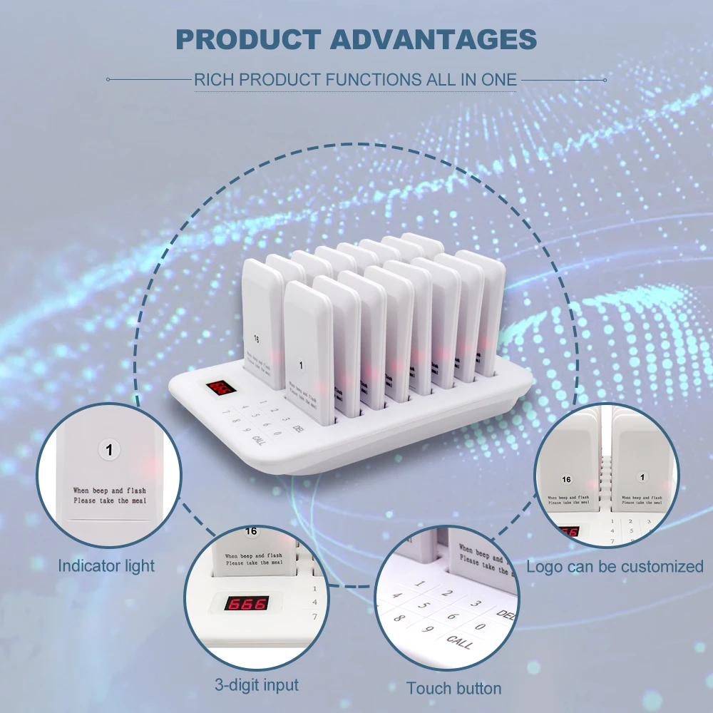 Беспроводной сенсорный 16 пейджер система для вызова официанта с 1 клавиатурой