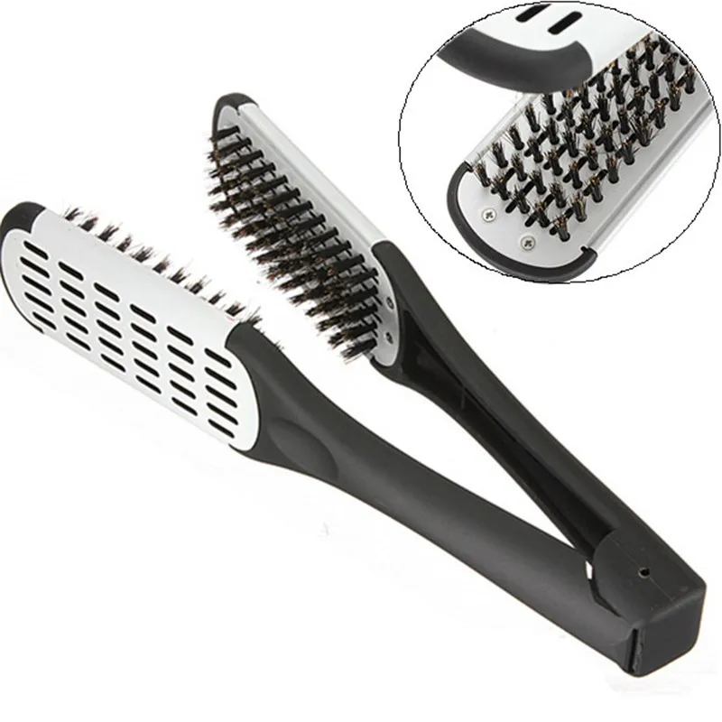 

Hair Hairdressing Double Sided Brush Clamp Natural Ceramic Plywood Straightening Comb Fibres Styling Tools Hair Straightener