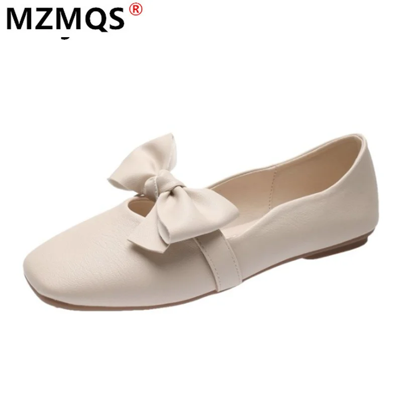 

2021 Fashion Sweet Lace Bow Ballet Flats Women's Pointed Toe Japanned Leather Flat Spring Shoes Woman Bowtie Party Shoes Loafers