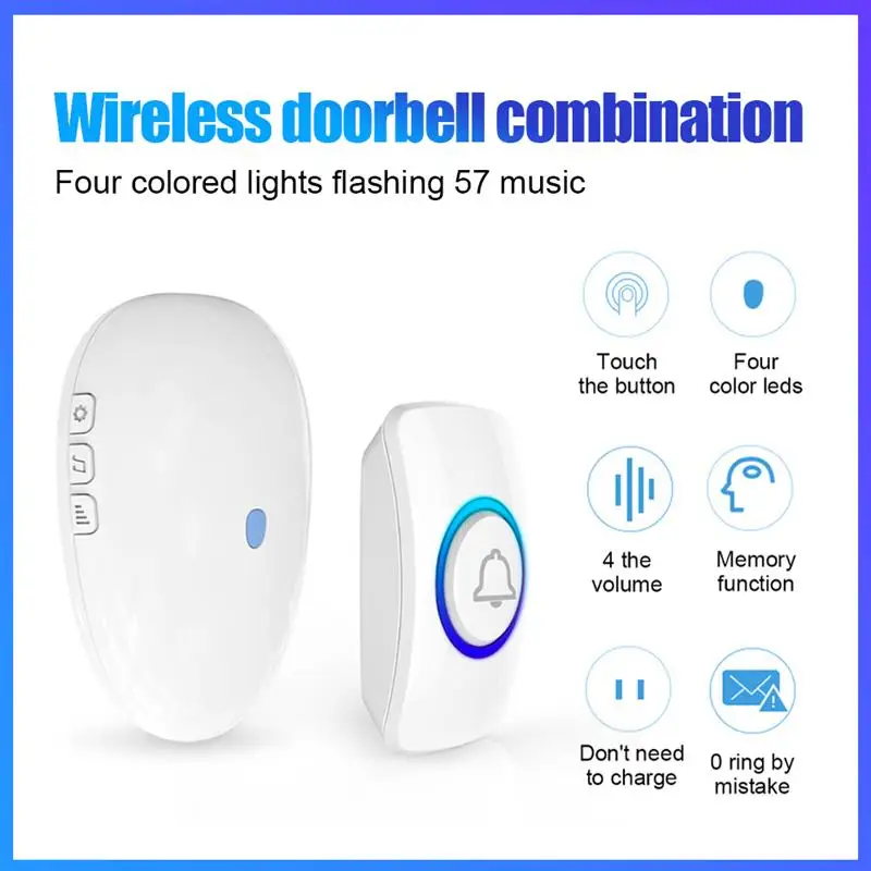 

Wireless Doorbell 433Mhz Home Welcome Smart Doorbell Remote EU US Plug Smart Door Bell 57 Melodies LED Flash Home Door Chimes