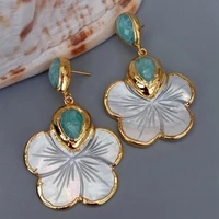 y%c2%b7ying white mother of pearl shell carved flower amazonite stud dangle earrings trendy style for women