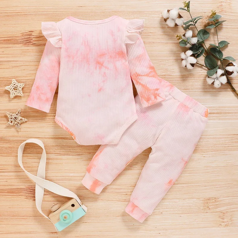 

Summer Baby Girl Long Sleeve Tie Dye Print Romper Top Trousers Outfits Clothes Long sleeve Baby Outfits Set O-Neck Baby Clothing