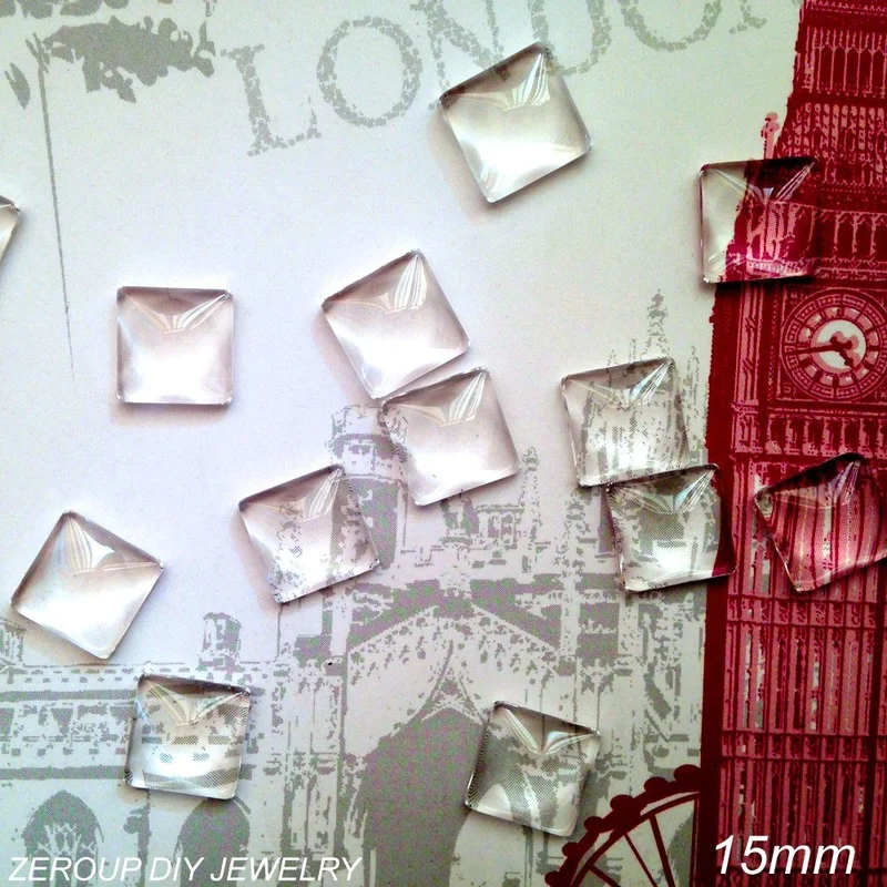 

20pcs/lot 15mm Handmade Clear Glass Cabochon Domed Square Jewelry Accessories