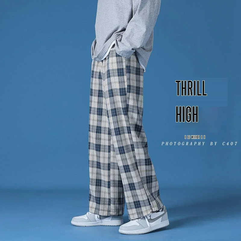 Брюки мужские в клетку прямые стиле хип-хоп | Мужская одежда