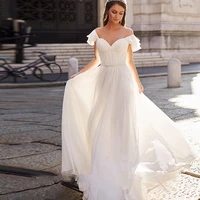 ramanda boho chiffon wedding dress simple a line sweetheart neck cap sleeves beading open back bridal gown custom made 2022
