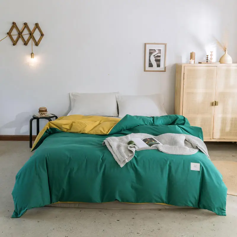 

1 шт., однотонное одеяло Bonenjoy из чистого хлопка, постельное белье зеленого и желтого цвета, Королевский размер, простые окрашенные пододеяль...