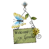 garden themed butterfly welcome sign for front door fence hanging wrought iron yard flower welcome wall plaque art ornament