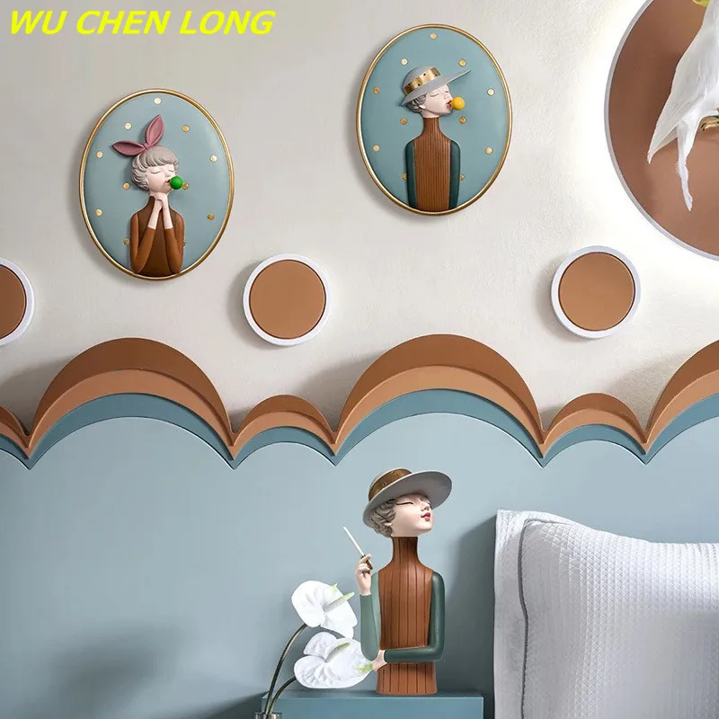 

WU CHEN LONG Nordic Bubble Girl Wall Hanging Figure Statue Wall Decor Resin Craft Creative Background Home Decor Mural R5668