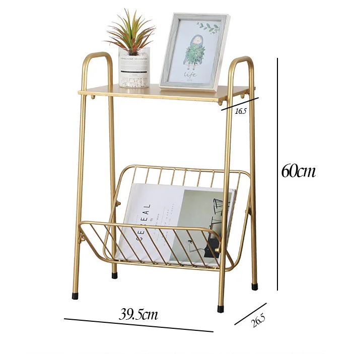 

Modern Coffee End Side Table Golden For Home Living Room Sofa Side Tea Desk Iron Two Layers Bedside Magazine Storage Shelf