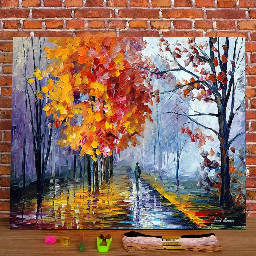 

October Fog Printed 11CT Cross-Stitch Embroidery Complete Kit DMC Threads Needlework Handmade Knitting Handicraft Package