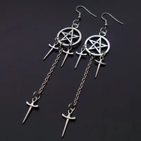2020 new pentagram swords earrings silver plated huggie hoops dangle witchy jewelry pagan wiccan tarot gothic emo women gift