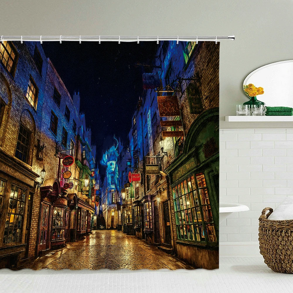 

Waterproof Shower Curtains Retro Magic Background Old Wall Hang Decor Shower Curtain Polyester Fabric With Hooks Bath Screens