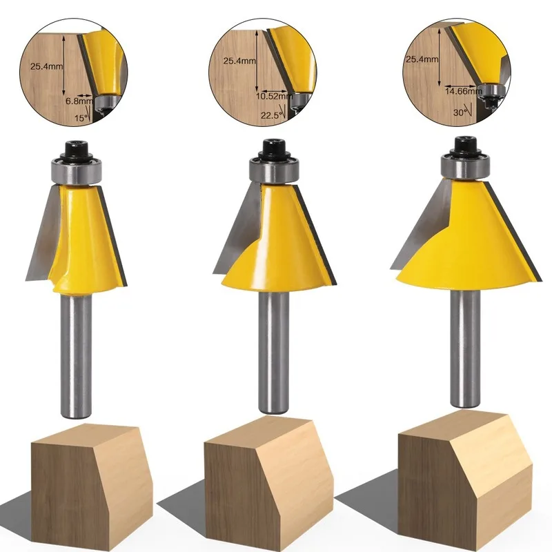 

1PCS 8MM Shank Bevel Knife Chamfer Router Bit 15 22.5 30 Degree Milling Cutter for Wood Machine