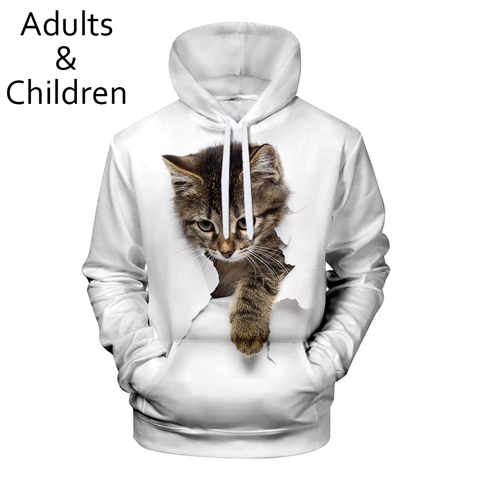 Новое поступление милые толстовки с 3D котом свитшот для мужчин и женщин детские