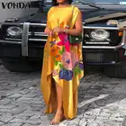 Женский летний сарафан, нестандартное Макси-платье VONDA 2022, Женские винтажные праздничные Платья с цветочным принтом, богемные платья