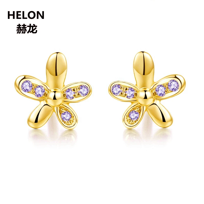 

Solid 10k Yellow Gold Women SI/H Natural Diamonds Stud Earrings Engagement Wedding Party Fine Jewelry Flower