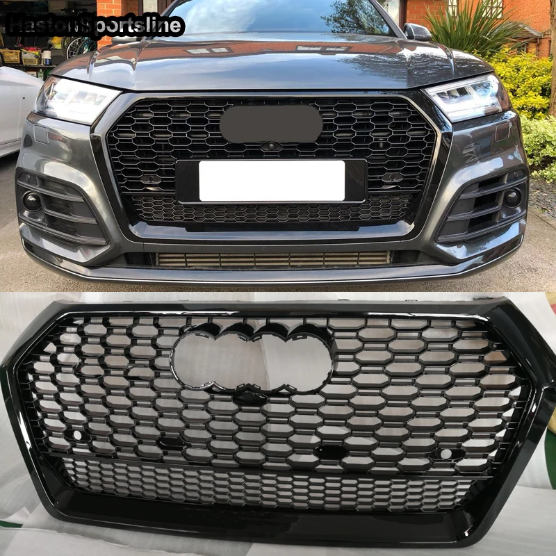 

For RSQ5 Quatt Style Front Sport Honeycomb Hood Grill Gloss Black for Audi Q5 SQ5 Sline 2017-2020 Car Styling Accessories