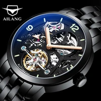 ailang new hollow mechanica business mens automatic double sided luminousl watches stainless steel 30m waterproof strap 6811a