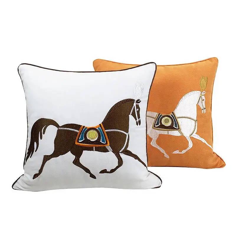 

Croker Horse Design Embroidered Horse Sofa Cushion Cover Pillowslip Pillowcase without core Home Bedroom Car Seat Backrest Cover