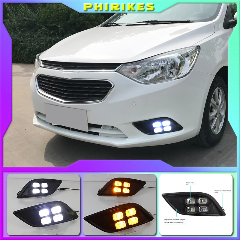 

Автомобильные светодиодные дневные ходовые огни для Chevrolet Sail 2014, 2015, 2016, 2017, дневные ходовые огни, белые, указатели поворота, желтые, синие противотуманные фары, 2 шт.