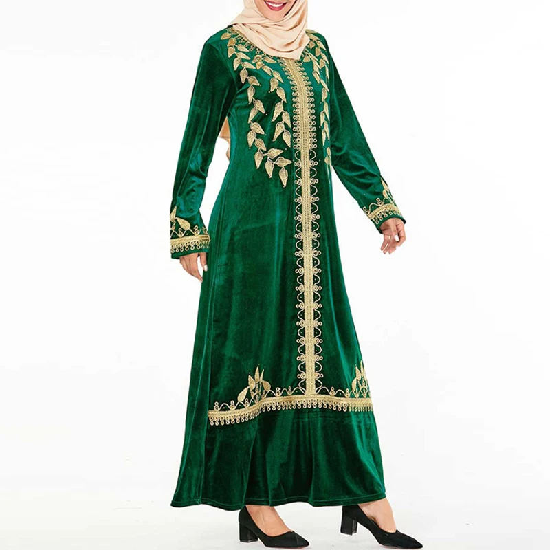 green dress Зимнее бархатное платье abaya Турецкий Арабский мусульманский хиджаб Caftan Дубай Кафтан Марокко одеяние мусульмане Longue Tesettur платья - Цвет: green dress