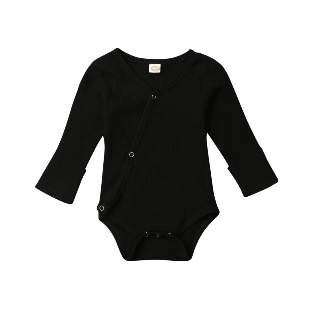 

Newborn Baby Boys Clothes Solid Color Button Romper Overall Outfits Autumn Toddler Girl V-neck Cotton One-piece Romper 2019 New