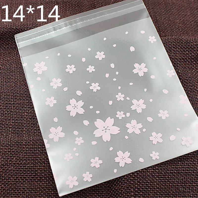 50Pcs Plastic Transparent Cherry Blossoms Self Adhesive Bag Self Sealing Small Bags For Packing Jewelry Candy Gift Jewelry Bags