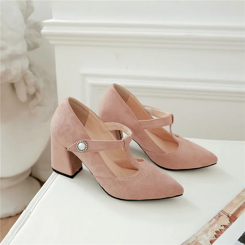

Fanyuan 2021 big size 33-46 fashion high heels shoes woman thick heels pointed toe red women pumps summer party wedding shoes