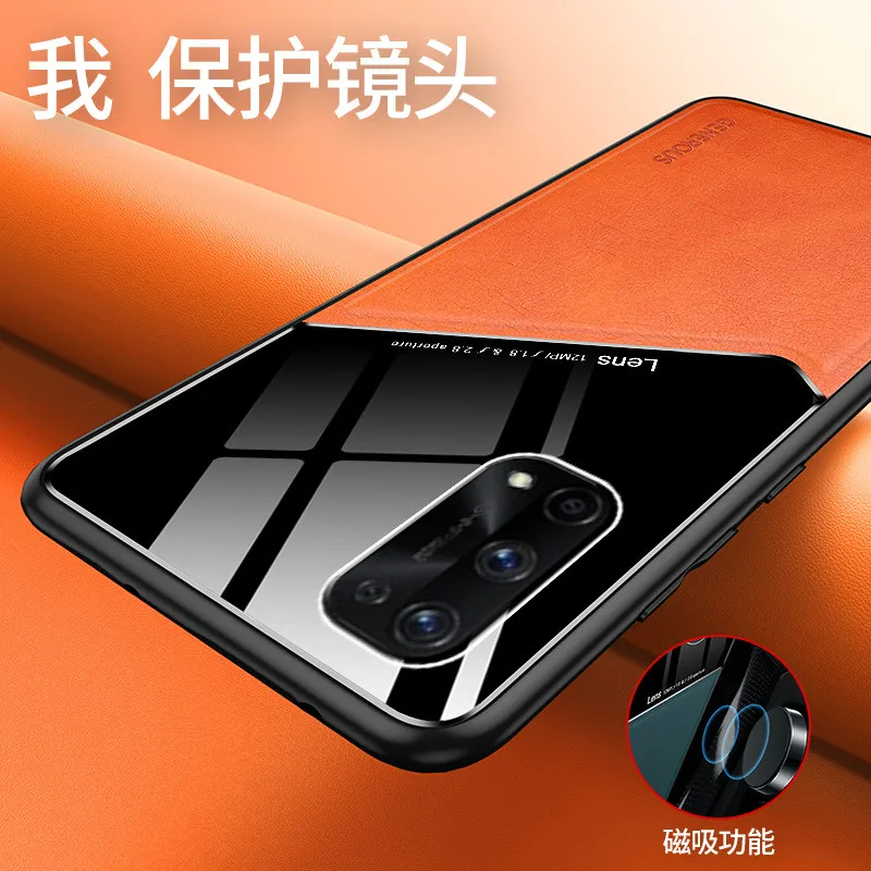 for oppo realme 7 pro case luxury leather magnetic car holder mirror glass cover for realme 5 6 7i x7 c11 c12 c15 c17 xt x2 v3 free global shipping