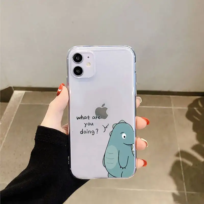 

Little dinosaur couple pattern high quality Phone Case shell Transparent for iPhone 6 7 8 11 12 s mini pro X XS XR MAX Plus
