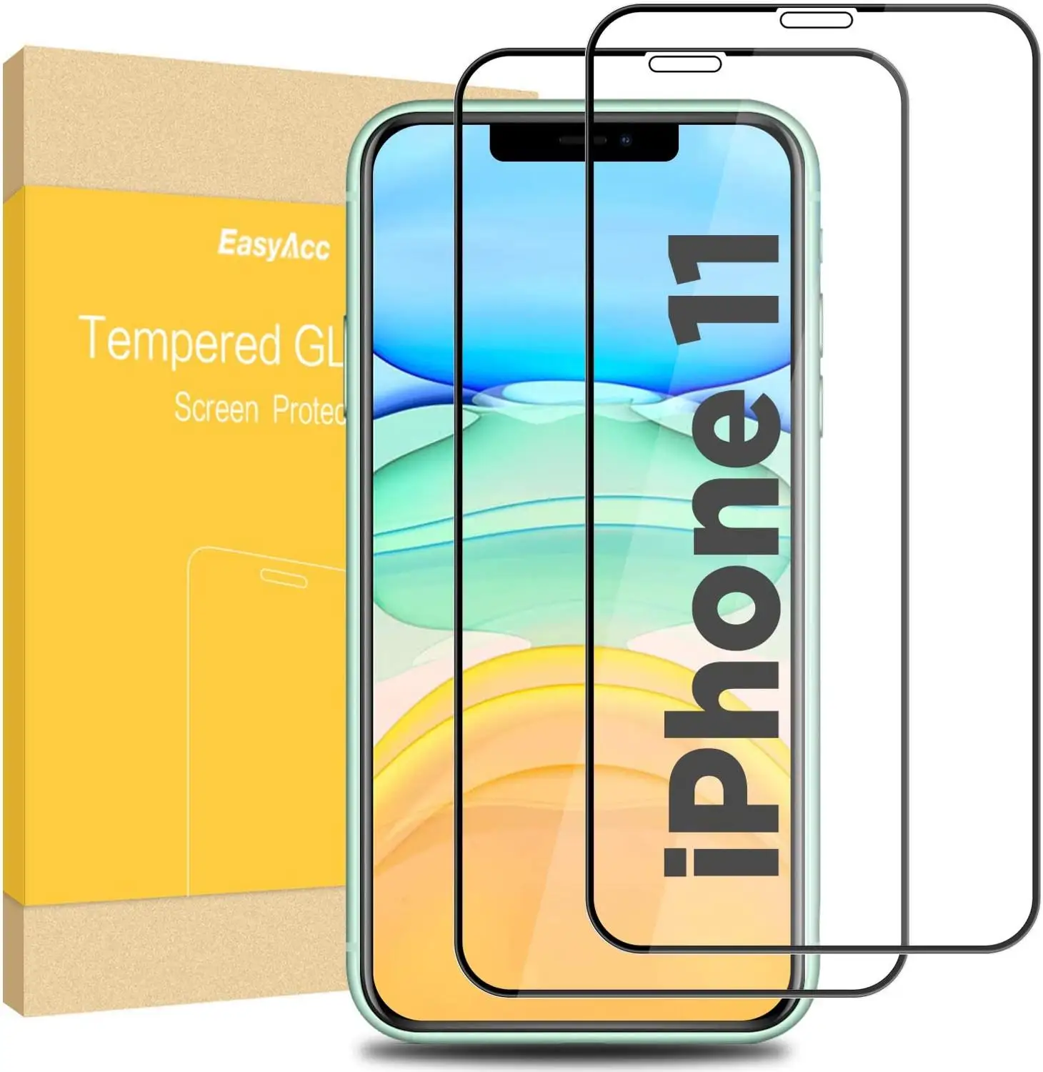 

EasyAcc 2pcs iPhone 11 6.1" iPhone XR Screen Protector 3D Full Screen Protector 9H Hardness For Apple XR iphone 11 Black