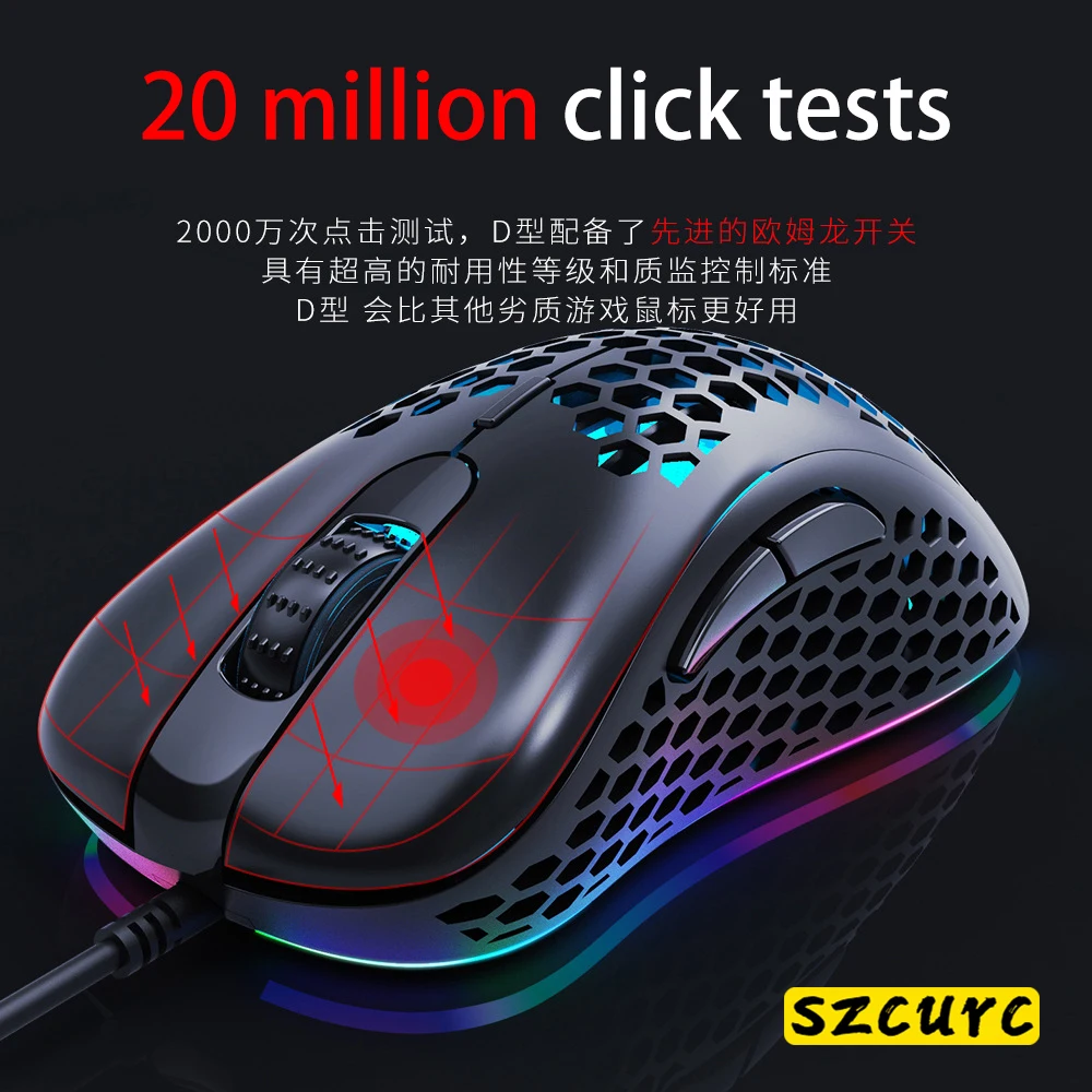 szcurc profession wired gaming mouse 6 buttons 4800 dpi led optical usb computer mouse for pc laptop gamer mice mute wired mouse free global shipping